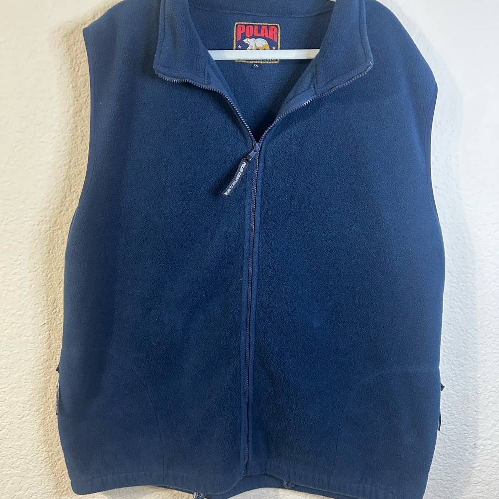 Polar Mens XXL Navy Blue Fleece Zip Front Vest Outdoors Winter Fall Hiking Casua